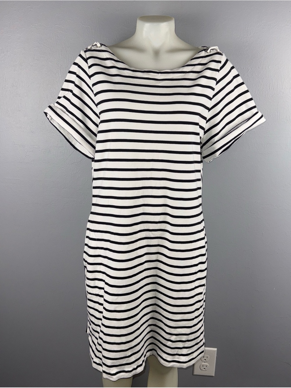 Tommy Bahama Jovanna Striped Mini Dress XL White Black Nautical Coastal Resort